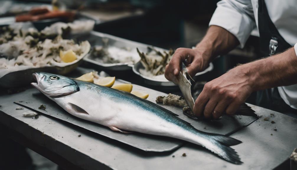 preparing blue fish to eat